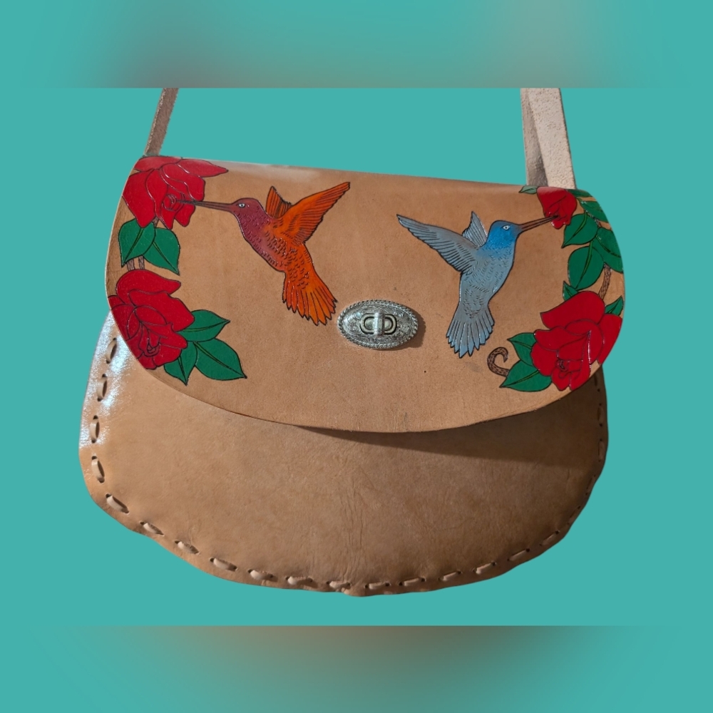 Hummingbird Hand Tooled Leather Western Purse
